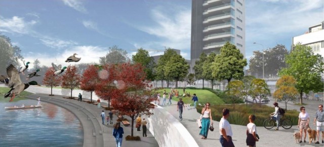 An artist's impression of the city promenade (right) that will be built above the memorial wall in 2017