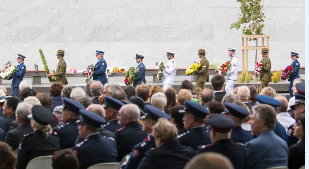 Wreaths being placed at the commemoration service